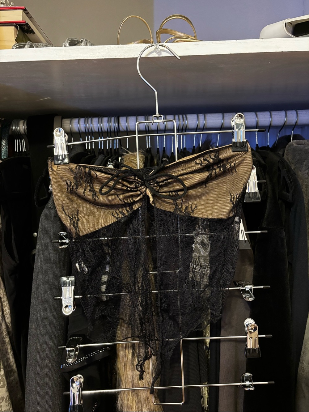 Sheer Black Lace and Bronze Bandeau Top